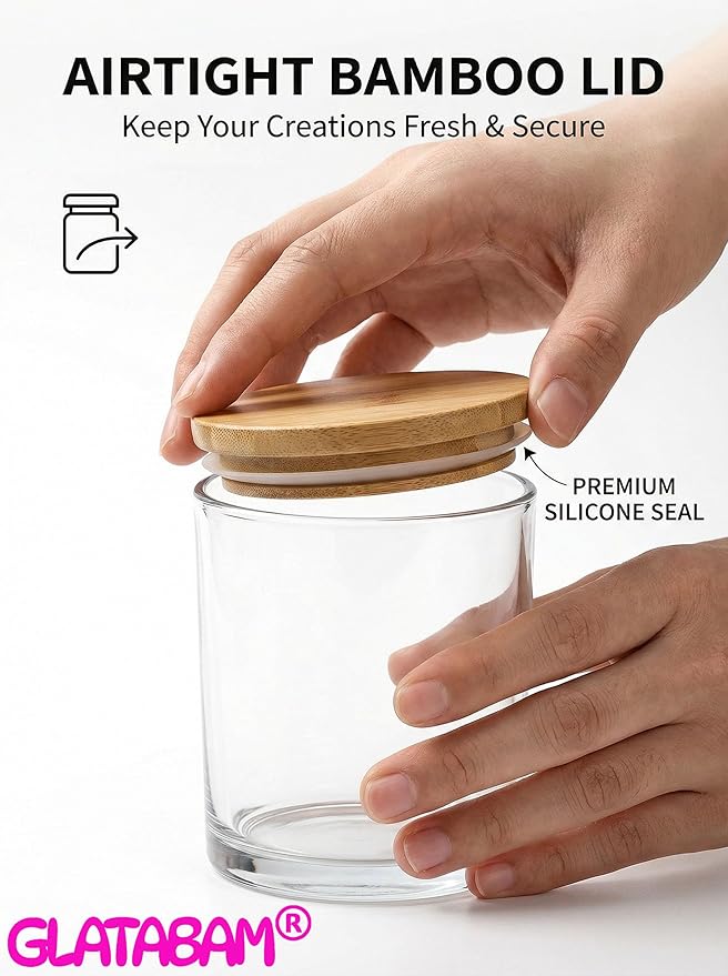 GLATABAM 7 OZ Candle Jars 12 Pack - Bulk Glass Candle Making Jars with Bamboo Lids & Labels, Heat Resistant Empty Reusable Candle Vessel for Containers(Clear)