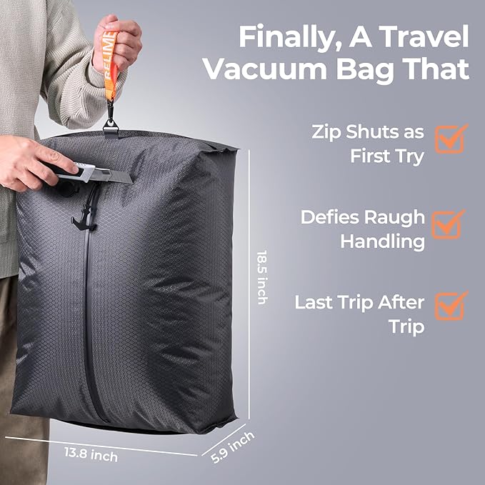 Relime Classic Series Vacuum Bags for Travel Luggage with Wireless Pump, Compression Bags for Carry On Suitcases and Backpack, Vacuum Seal Packing cube for Cloth Packing (2PC + PUMP)