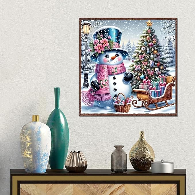 Diamond Art Kits for Adults, Christmas Snowman Diamond Painting Kits for Beginners, 5D Full Drill Gem Art Paint with Diamonds Dots Crafts Kits for Home Decor Gift 14x14inch