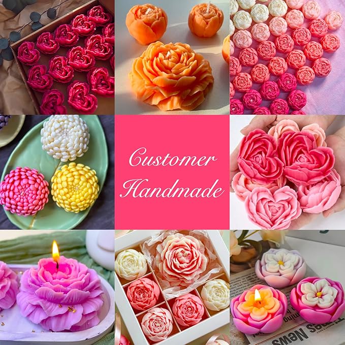 6 PCS Flower Candle Resin Molds Silicone Flower Mold,3D Heart Rose Silicone Mold for Candle Soap Chocolate Making Valentine Mother Day Silicone Mold Rosas Silicona para Velas