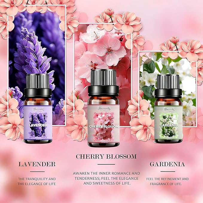 Essential Oil Set, Pure Essential Oils for Diffusers Home, Skin Care, Massage, Aromatherapy, Humidifiers, Fragrance Oil Scents Including Jasmine, Lavender, Rose, Gardenia, Cherry Blossom, Honeysuckle