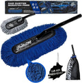 Flash Dog Car Duster Exterior Scratch Free, Waterless Cleaning Brush for Car Truck RV Boat, Gifts for Men Women, Storage Bag & Air Freshener - Wooden Handle Wax Cotton Duster & Mini Interior Brush