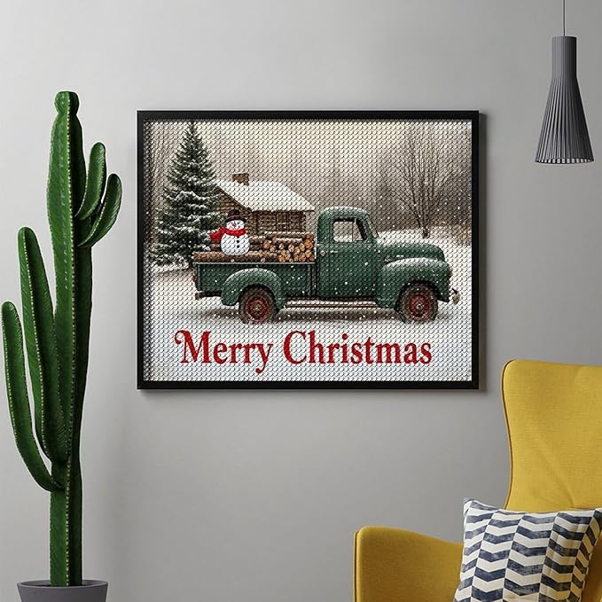 AIVKIEJK Diamond Painting Kits for Adults - Christmas Truck with Snowman & Cabin Winter Painting DIY 5D Full Drill Diamond Dots Paintings with Diamonds Gem Art and Crafts Home Decor 16"x20"