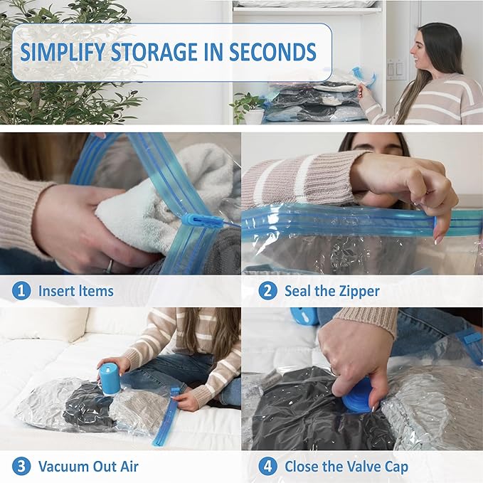 Cozy Essential Travel Vacuum Storage Bags with Rechargeable Cordless USB Pump, Space Saver Bags for Luggage, Suitcase, Carry-On, for Clothes, Blankets, Bedding & Seasonal Storage,10 Combo