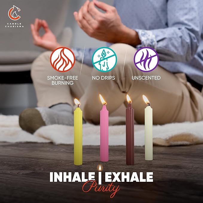 Candle Charisma 50 Multi-Colored Spell Candles - 4" Unscented Paraffin Chime Candles, Smokeless & Dripless, Colored Candles, 2 Hours Burn Time 1/2 Inch Taper Candles for Rituals,Birthdays and Parties