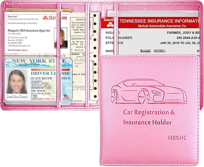 Car Registration and Insurance Holder, 5.5 x 5 Inch PU Leather Vehicle Glove Box Organizer Wallet Case Organizer for Insurance Card, Driver License, Essential Document, Paperwork