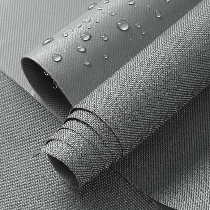 ANMINY 100% Waterproof Outdoor Fabric 8 Yards, 58" W 600D Marine Canvas Fabric with PVC Backing, Ripstop Upholstery Material by The Yard for Furniture Boat Covers Tent Awning, Light Gray