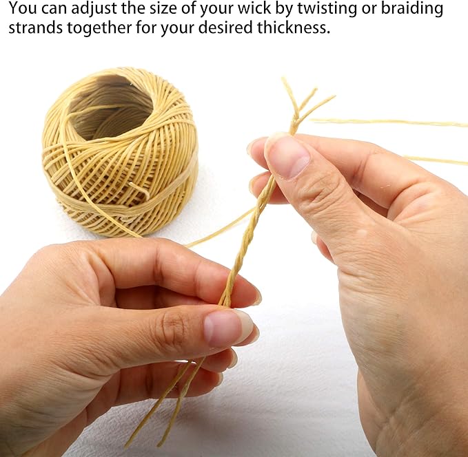 MILIVIXAY 100% Organic Hemp Candle Wick with Natural Beeswax Coating, 200 FT Spool, Standard Size (1.0mm)+ Wick Sustainer Tabs (200PCS).