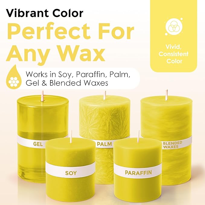 Yellow Liquid Candle Dye (.25 oz) - Made in the USA - Safe and Easy to Use - Pure and Simple Ingredients - Candle Making Supplies for Soy, Paraffin, Palm or Gel Wax - 10 Vibrant Colors to Choose from