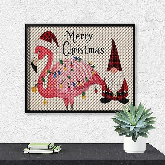 AIVKIEJK Diamond Painting Kits for Adults - Festive Flamingo Christmas Santa Hat Painting DIY 5D Full Drill Diamond Dots Paintings with Diamonds Gem Art and Crafts Home Decor 16"x20"