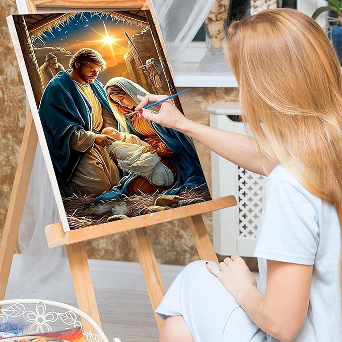 Bowetile Nativity Scene Paint by Numbers for Adults Beginners Framed, Adults' Paint-by-Number Christmas Kits on Canvas, Acrylic Number Painting Christmas Gifts for Home Wall Decor, 8x12in