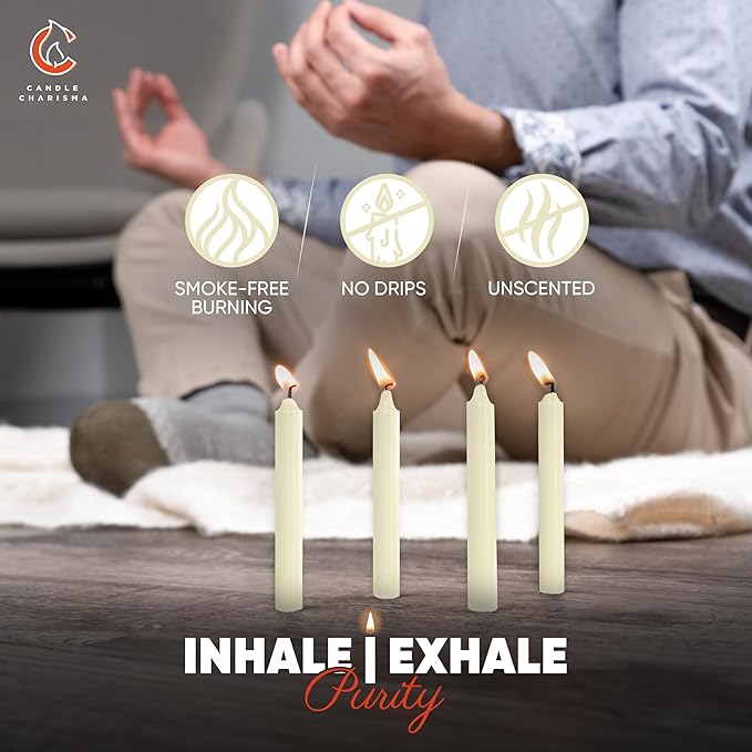 Candle Charisma 100 Ivory Spell Candles - 4" Unscented Paraffin Chime Candles, Smokeless & Dripless, Colored Candles, 1.5 Hours Burn Time 0.4" Thick Taper Candles for Rituals,Birthdays and Parties