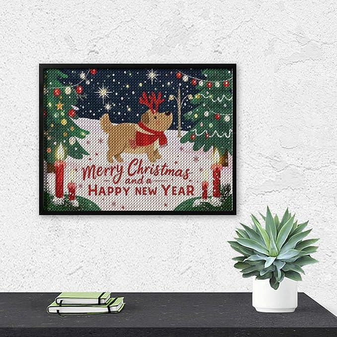 Diamond Painting Kits for Adults - Merry Christmas And Happy New Year Red Antlers & Scarf Painting DIY 5D Full Drill Diamond Dots Paintings with Diamonds Gem Art And Crafts Home Decor 12"x16"