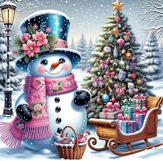 Diamond Art Kits for Adults, Christmas Snowman Diamond Painting Kits for Beginners, 5D Full Drill Gem Art Paint with Diamonds Dots Crafts Kits for Home Decor Gift 14x14inch