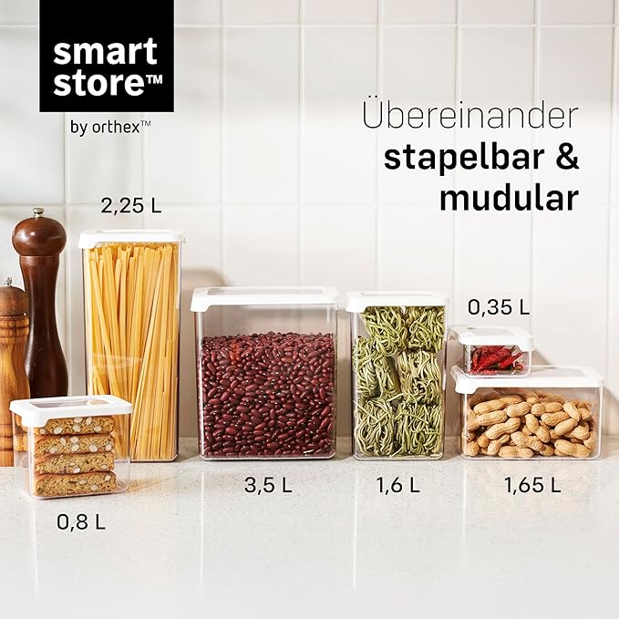 SmartStore Clear Airtight Dry Food Containers with Lids 1.65L Set of 4-20% Bio-based Plastic Storage Box with Lid, BPA Free, Dishwasher Safe - Stacking Kitchen Storage Containers - 18 x 12.5 x 10cm
