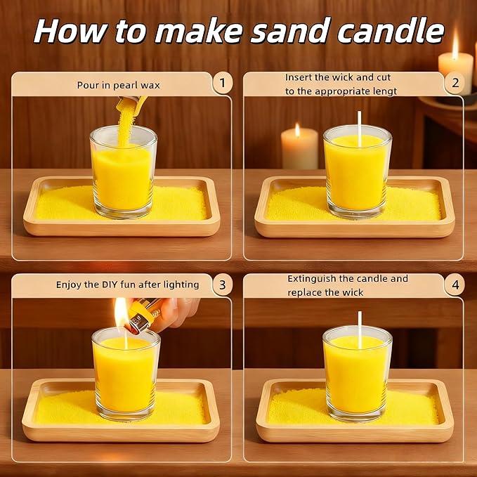 PHYMAT Plant-Based Candle Sand, 1.1LB Unscented Pearled Candles and 50pcs Wicks, Refillable Sand Candles with Wicks Kit for DIY Handmade Candle Making, Party, Wedding, Home Decor