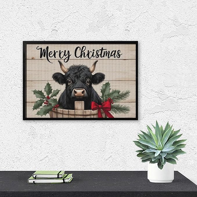 AIVKIEJK Diamond Painting Kits for Adults - Highland Cow Merry Christmas Painting DIY 5D Full Drill Diamond Dots Paintings with Diamonds Gem Art and Crafts Home Decor 8"x12"