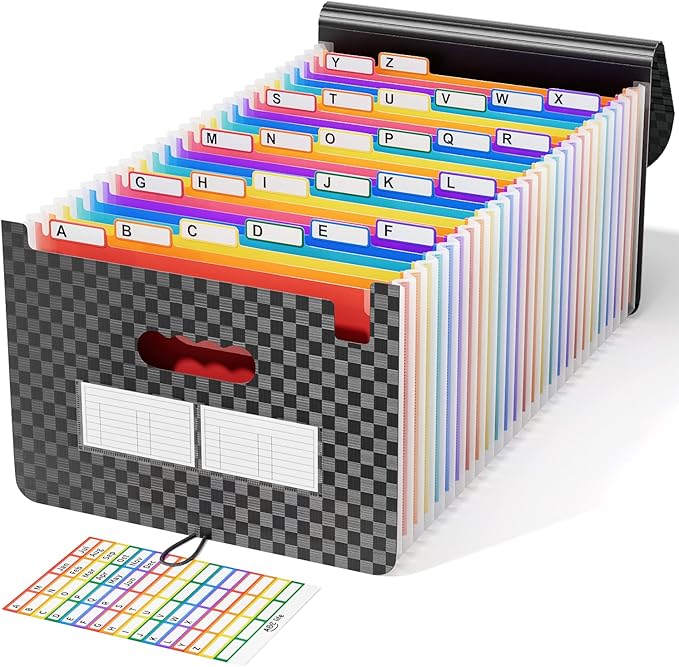 ABC life 26-Pocket Accordion File Organizer, High Capacity Expandable Monthly Bill & Receipt Holder with Colored A-Z Tabs, Portable Folder Organizer for Home Office School, Fits Letter/A4 Size