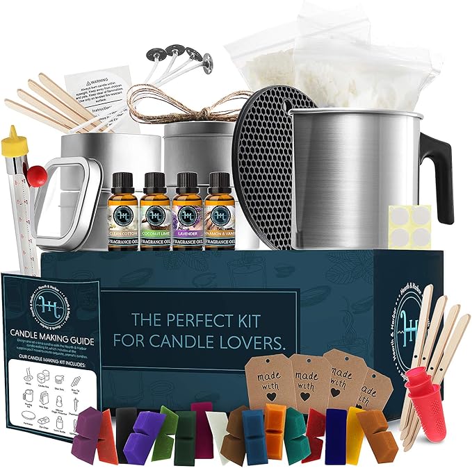 Hearth & Harbor DIY Candle Making Kit for Adults and Kids, Candle Making Supplies, 16 Oz. Soy Candle Wax Flakes, Complete Soy Candle Kit Making, Best Starter Candle Making Set