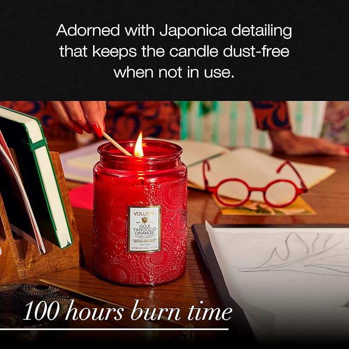 Voluspa Goji Tarocco Orange Candle, 18 oz, Coconut Wax Blend, Scented Candles for Home, 100 Hour Burn Time, Candle Jars