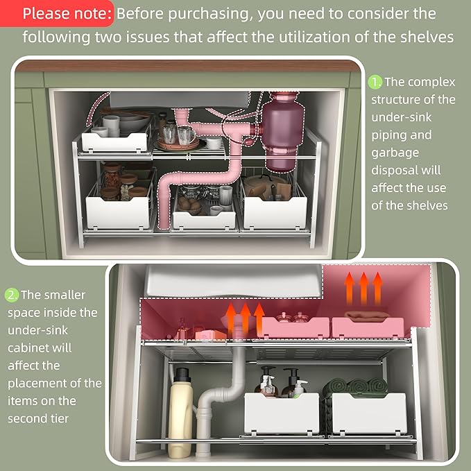 NETEL Pull Out Cabinet Organizer, Slide Out Drawers for Kitchen Cabinets, 2 Tier Expandable Pull Out Under Sink Organizers and Storage, 4 Pull-Out Metal Baskets, (21.5-31.64)" W X 14.69" D X 15.83" H