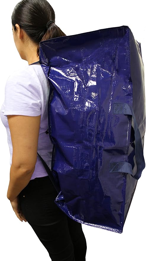 Earthwise Heavy Duty X-Large Moving Bags W/Backpack Straps Strong Handles & Zippers, Storage Totes For Space Saving, Fold Flat, Alternative to Moving Box (Blue - Set of 4)