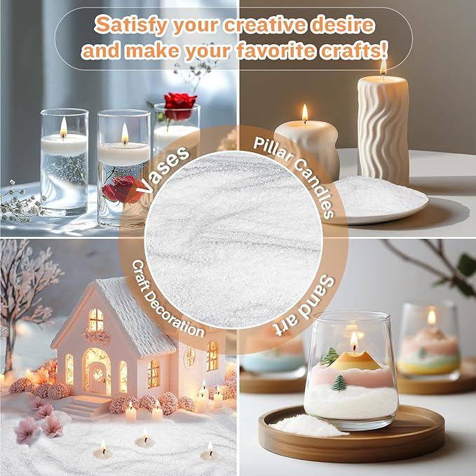 White Pearled Candles for DIY Christmas -15.87oz Sand Wax Refillable Sand Candles with Wicks and Wick Tabs Candle Beads and Wicks for DIY Candle for Christmas, Home, Weddings