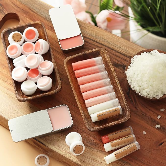 CraftZee 𝗣𝗥𝗘𝗠𝗜𝗨𝗠 Lip Balm Making Kit. DIY Lip Gloss Pack, Natural Beeswax, Shea Butter, Sweet Almond Oil, Essential Oils, Tools, Instruction Manual, Adult Craft Kit
