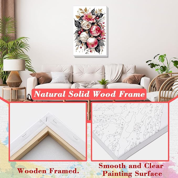 Skyboda Flower Paint by Numbers Kit for Adults Beginners with Frame, Christmas Bells Adult Paint by Number Kits on Canvas, Easy DIY Oil Painting Kits for Home Decor, 8x12in