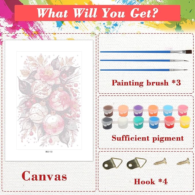 Skyboda Flower Paint by Numbers Kit for Adults Beginners with Frame, Christmas Bells Adult Paint by Number Kits on Canvas, Easy DIY Oil Painting Kits for Home Decor, 8x12in