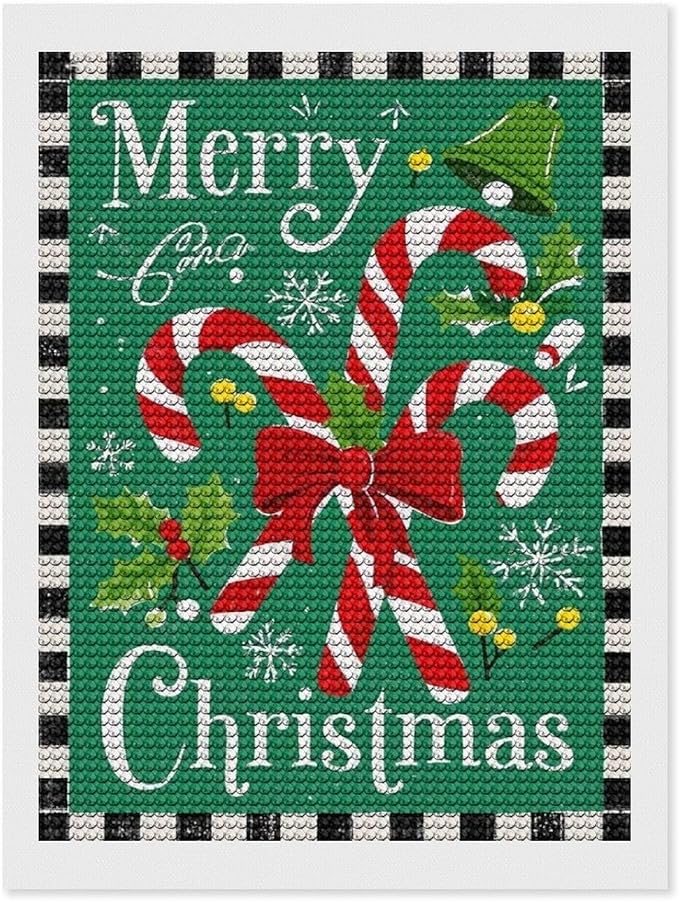 AIVKIEJK Diamond Painting Kits for Adults - Festive Merry Christmas Red Bow, Candy Cane & Bell Painting DIY 5D Full Drill Diamond Dots Paintings with Diamonds Gem Art and Crafts Home Decor 12"x16"