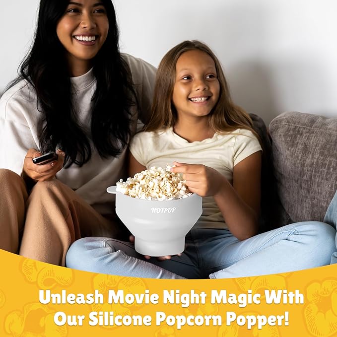 The Original HotPop Silicone Popcorn Maker - Microwave Popcorn Popper - Collapsible Bowl, Heat-Resistant, Easy to Clean, Ideal for Family Movie Nights, 15-Cup Capacity - White