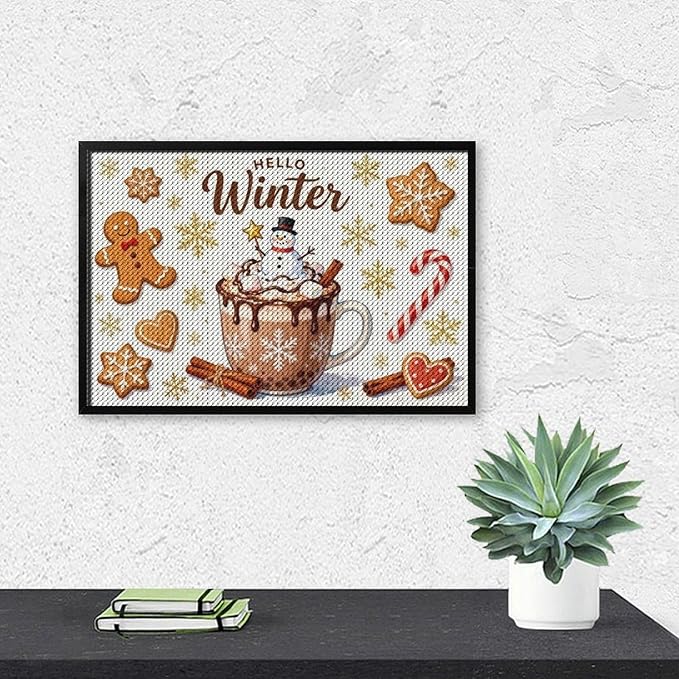 Diamond Painting Kits for Adults - Hello Winter Ice Cream & Gingerbread Snowflakes & Candles Painting DIY 5D Full Drill Diamond Dots Paintings with Diamonds Gem Art And Crafts Home Decor 8"x12"