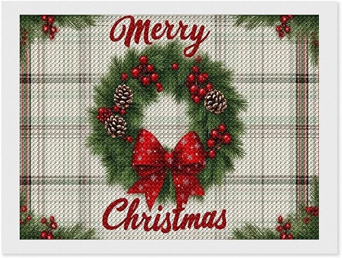 AIVKIEJK Diamond Painting Kits for Adults - Red Bow & Green Leaves Merry Christmas Painting DIY 5D Full Drill Diamond Dots Paintings with Diamonds Gem Art and Crafts Home Decor 12"x16"