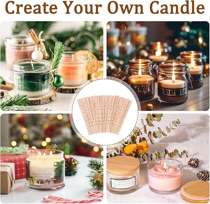 Wooden Candle Wick Holders, 50 PCS 7 Holes Multiwick Centering Device, Candle Making Wick Bars for Large Containers and DIY Wax Crafting Supplies