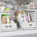 Under Sink Organizer Upgrade To Professional Rails,2-Tier Dual Pull Out Cabinet Storage,Height Adjustable Slide Out Drawers For Bathroom Kitchen,2 Pack-16.7"Dx12.8"-16.9"H,White