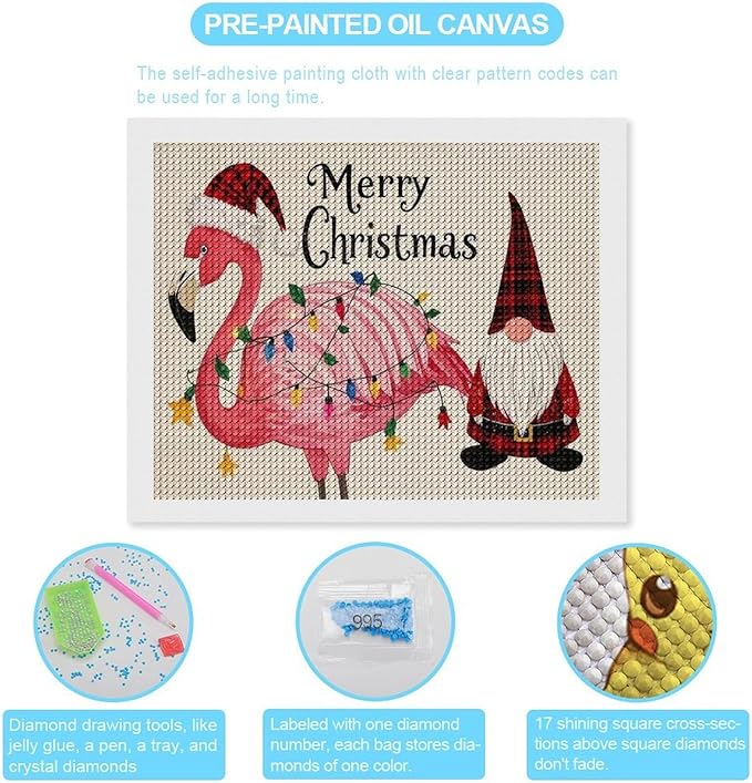 AIVKIEJK Diamond Painting Kits for Adults - Festive Flamingo Christmas Santa Hat Painting DIY 5D Full Drill Diamond Dots Paintings with Diamonds Gem Art and Crafts Home Decor 16"x20"
