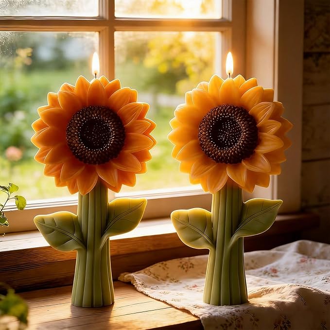 2PCS Sunflower Candle Molds 3D Sunflower Bouquet Mold for Candle Making Mold DIY Handmade Soaps, Candle Gifts,Resin Crafts,Ice Cubes,Chocolate and Home Decorations Valentine's Day Gift