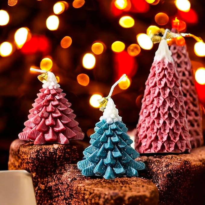 4PCS Christmas Tree Silicone Mold, 3D Candle Molds for Candle Making, Tree Shaped Silicone Epoxy Resin Mold for DIY Wax Candle Soap Art Craft Cake Chocolate Home Decor