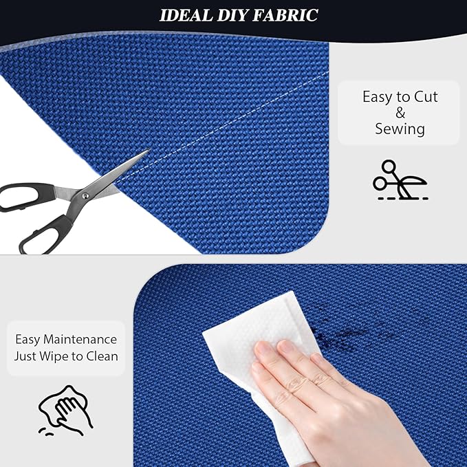ANMINY 100% Waterproof Outdoor Fabric 3 Yards, 58" W 600D Marine Canvas Fabric with PVC Backing, Ripstop Upholstery Material by The Yard for Furniture Boat Covers Tent Awning, Royal Blue