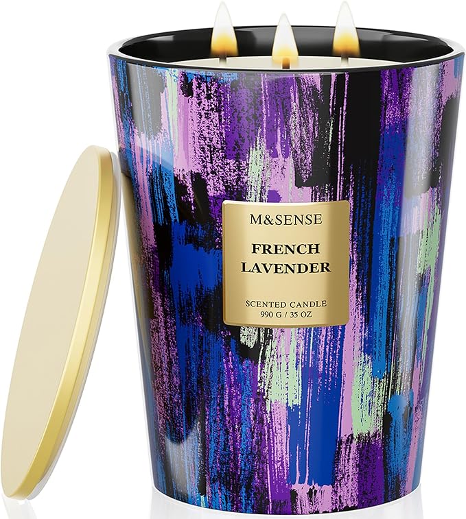 M&SENSE Wild Lavender Scented Candle, 150 Hours Long Lasting 35oz Large Jar Candle, Natural Soy Wax Non-Toxic, Aromatherapy Sleeping Yoga Self-Care Decor, Spring Housewarming Gifts for Women Men