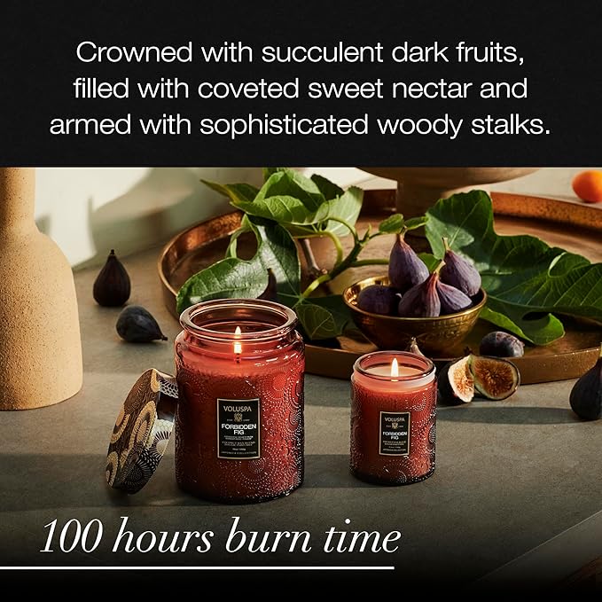 Voluspa Forbidden Fig Candle, 18 oz, Coconut Wax Blend, Scented Candles for Home, 100 Hour Burn Time, Candle Jars