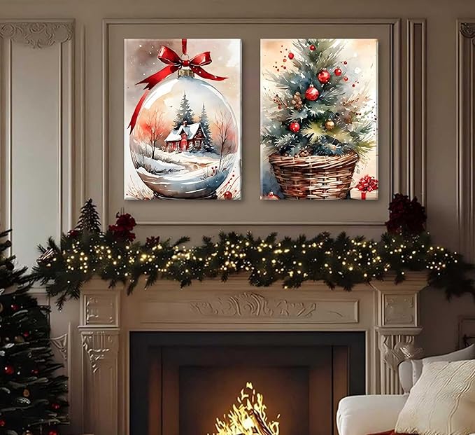 Paint by Number Kit for Adults & Kids, 2 Pack Christmas Scenes 16x20 Inch Framed, DIY Acrylic Painting Kit with Brushes & Paints, Festive Home Art Decor