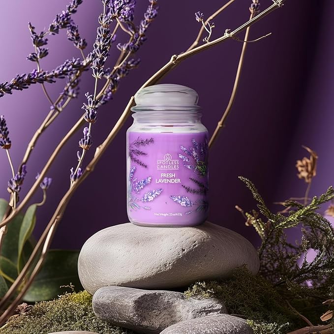 Vanilla & Lavender Candle 22oz Glass Jar with Wooden Wick in a Decorated Jar Within a Presentation Gift Box and Protective Shipping Box