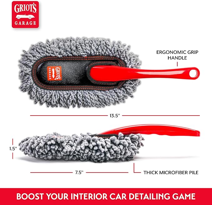 Griot's Garage Microfiber Mini Duster for Car Interior Cleaning and Detailing, Cleans Paint, Glass, Chrome, and Trim, Storage Bag Included, 11412