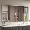 OKPAL 66x36 Silver Bathroom Mirror for Wall, Brushed Metal Framed Bathroom Vanity Mirror, Modern Rounded Corner Rectangle Mirror, Anti-Rust (Horizontal/Vertical)
