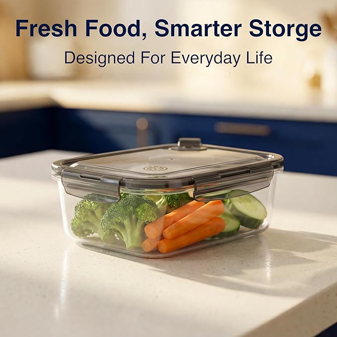 BPA-Free Plastic Airtight Food Storage Containers with Vented Lids, 5-Pack (3.4 Cups Each) for Meal Prep and Leftovers