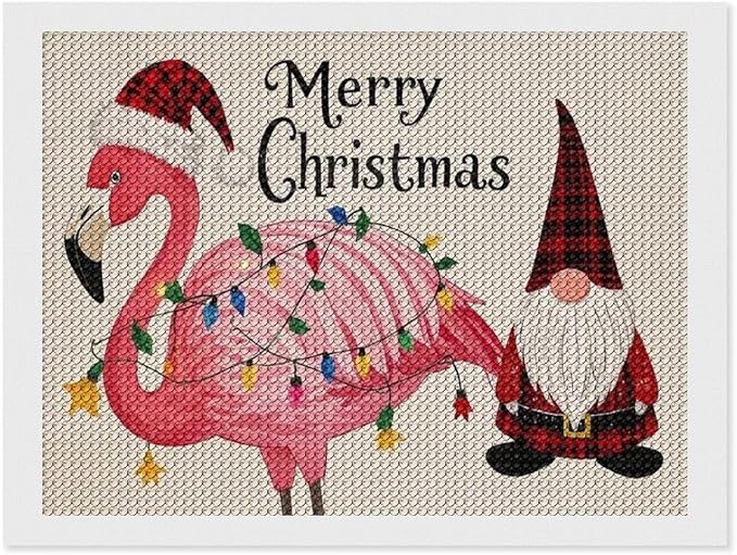 AIVKIEJK Diamond Painting Kits for Adults - Festive Flamingo Christmas Santa Hat Painting DIY 5D Full Drill Diamond Dots Paintings with Diamonds Gem Art and Crafts Home Decor 12"x16"