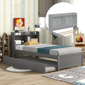 Harper & Bright Designs Twin Bed with Trundle, Twin Bed Frame with Bookcase Headboard, Wood Twin Platform Bed with Pull Out Trundle Bed for Kids Girls Boys, No Box Spring Needed, Grey