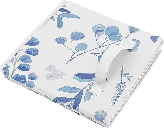 Sweet Jojo Designs Floral Leaf Foldable Fabric Storage Cube Bins Boxes Organizer Toys Kids Baby Childrens - Set of 2 - Blue Grey and White Boho Watercolor Botanical Flower Woodland Tropical Garden